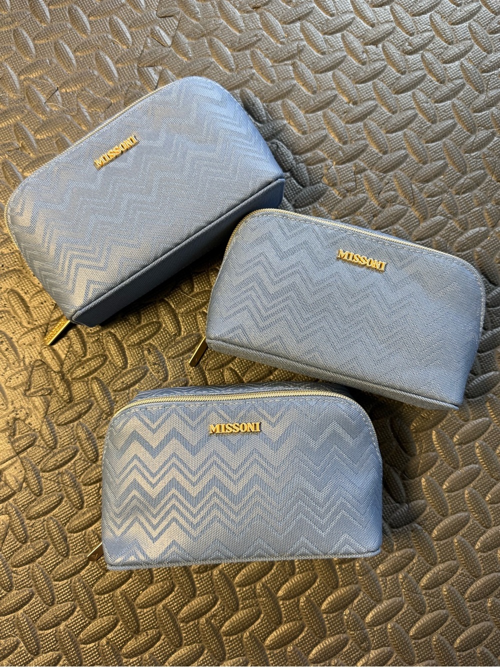 Missoni For Delta Blue Chevron Cosmetic Pouches Set Of 3
